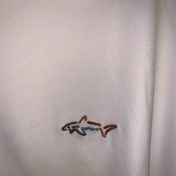 Greg Norman XXL White Play Dry Golf Polo Shirt With Striped Pattern & Shark Logo - Picture 8 of 13